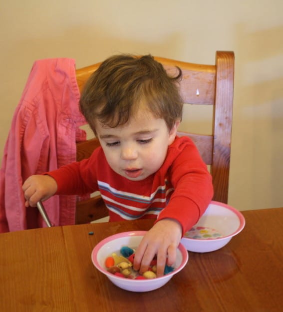 Toddler Activity~ Bowl of Water and Beads