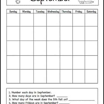 September Learning Calendar for Kids (Free Printable)