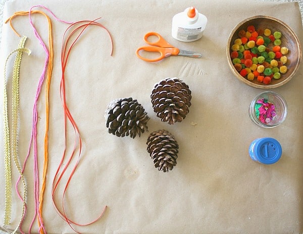 materials for decorating fall pinecones