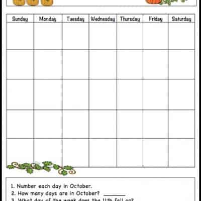 October Learning Calendar Template for Kids (Free Printable)
