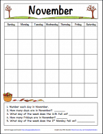 November Learning Calendar Template for Kids (Free Printable) - Buggy ...