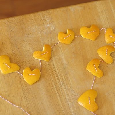 Heart Garland Craft for Kids Made from Orange Peels