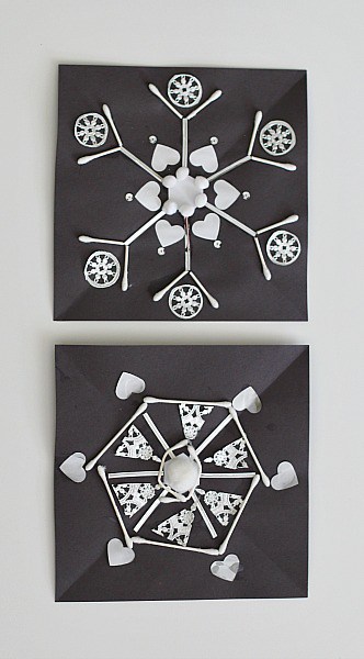 Creating symmetrical snowflakes from common household items is a great way to combine learning and art!~ Buggy and Buddy