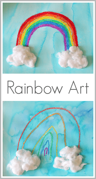 Rainbow art created oil pastels and watercolors