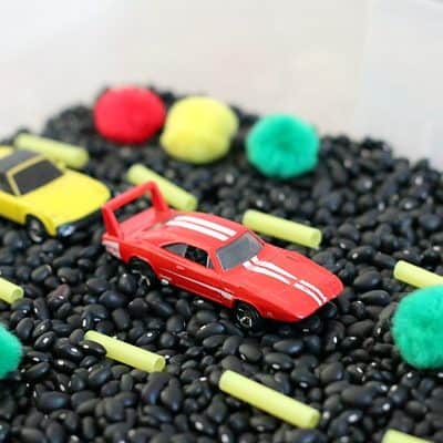 Car Themed Sensory Bin for Toddlers and Preschoolers