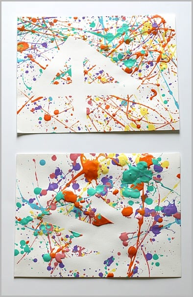 Splatter Paint and Tape Resist Art for Kids~ Buggy and Buddy