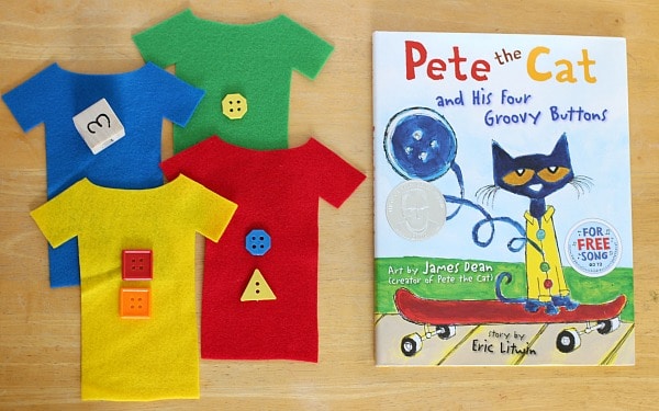 Subtraction math game inspired by the book, Pete the Cat and His Four Groovy Buttons
