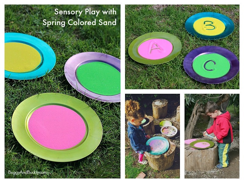 sensory play with spring colored sand