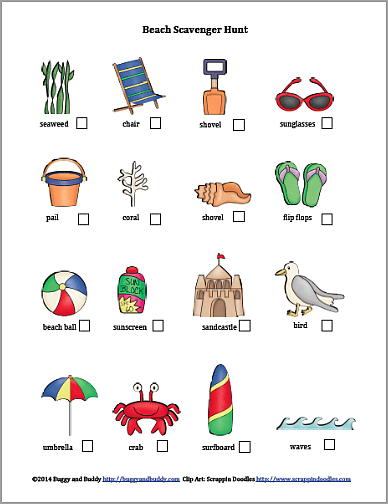 Beach Scavenger Hunt Free Printable~ Buggy and Buddy