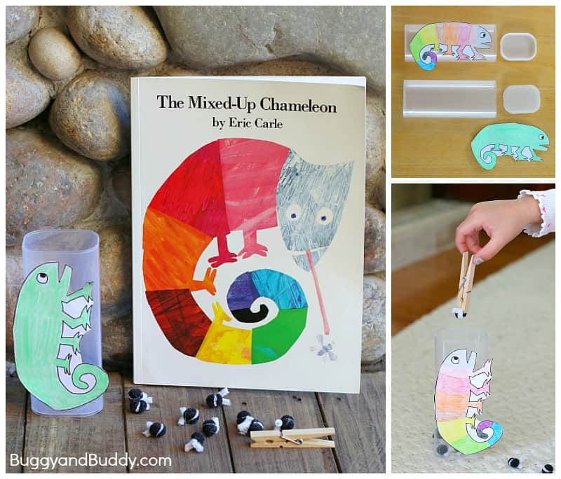Fine Motor and Counting Game for Kids Based on Eric Carle's The Mixed Up Chameleon (w/ Free Template) ~ BuggyandBuddy.com