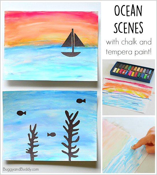 Ocean Art Project for Kids Using Chalk and Tempera Paint~ BuggyandBuddy.com