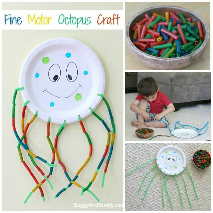 fine motor octopus craft for kids using a paper plate