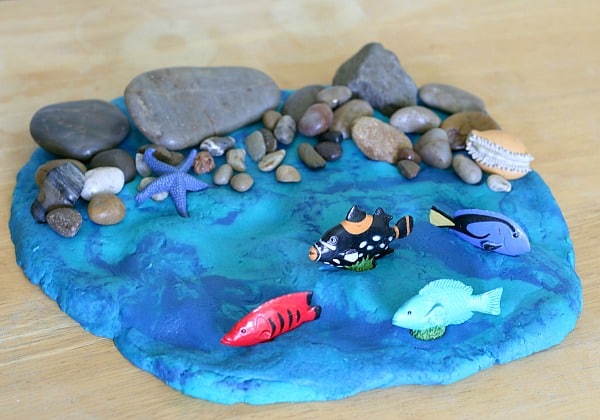 Rocky Shore Small World with Ocean Playdough