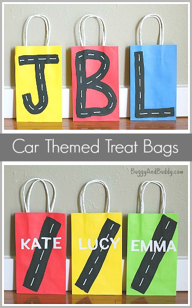 Super Easy Treat Bags for a Car Themed Birthday Party~ Buggy and Buddy