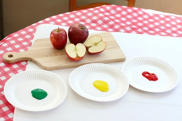 materials for making math patterns with apple prints