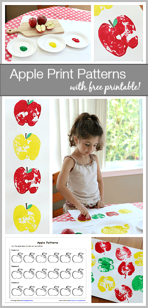 Such a fun math activity for fall! (Math Patterns Using Apple Prints w/ FREE Printable)~ Buggy and Buddy