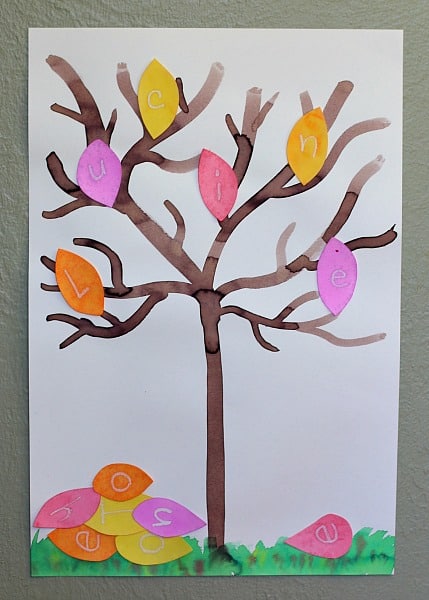 Such a fun fall themed letter activity for kids! (Mystery Letter Fall Tree)~ BuggyandBuddy.com