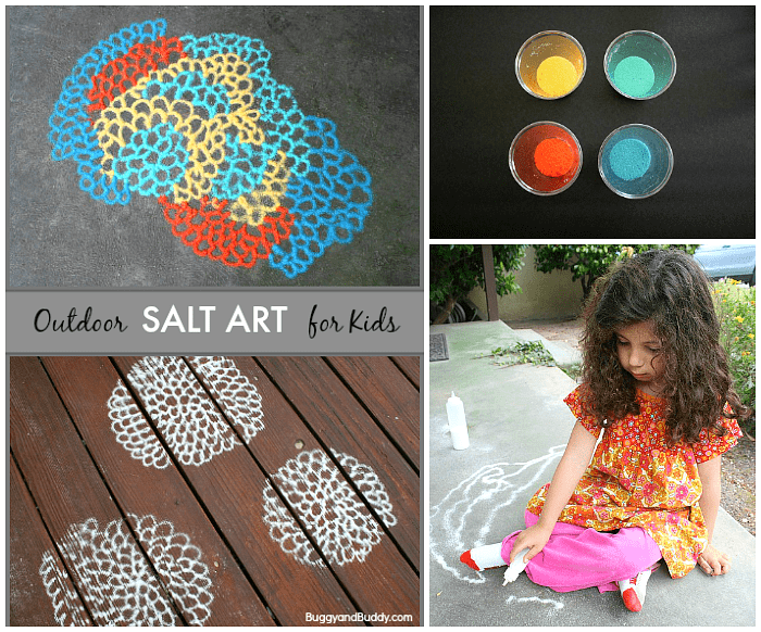 Outdoor Process Art for Kids Using Colored Salt- Head outside and create all kinds of patterns, designs, and pictures using colored salt! Perfect for preschool and on up!