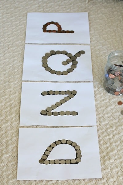coin sorting activity for kids using letters