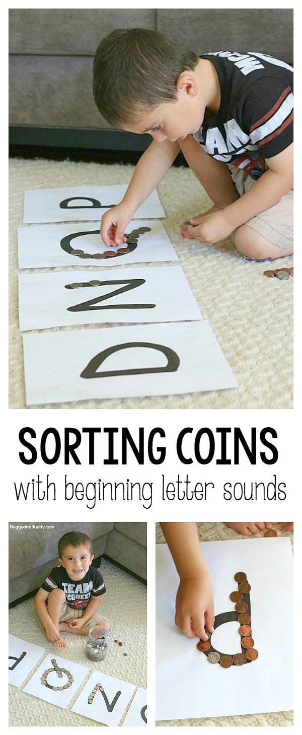 Money math for kids: Sorting coins with beginning letter sounds
