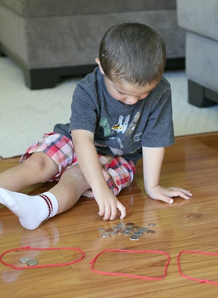 sorting coins with young children