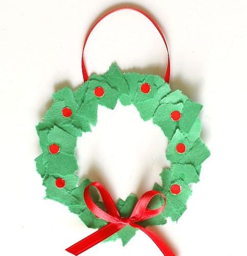 Christmas Crafts for Kids: Homemade Tear Art Christmas Wreath Ornament