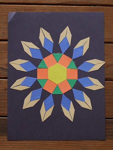 Math for Kids: Rotationally Symmetric Design Using Pattern Block Paper Shapes~ BuggyandBuddy.com