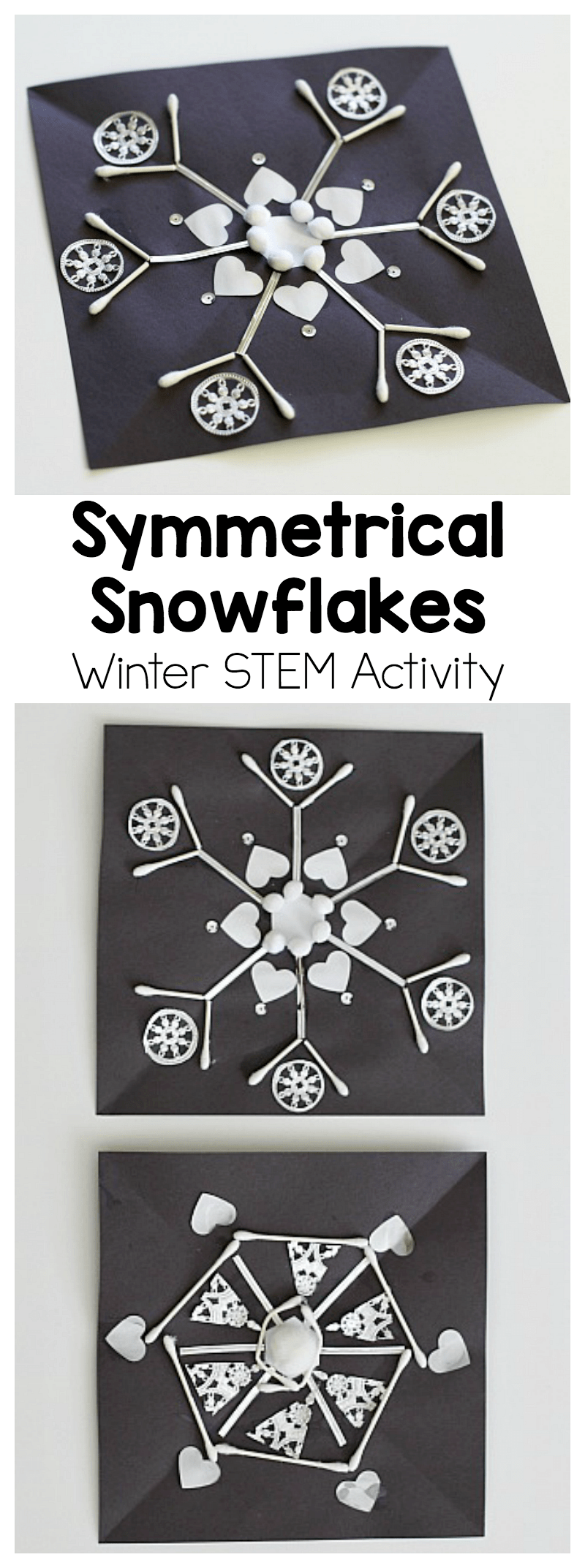 Winter STEAM activity for kids: Make symmetrical snowflakes