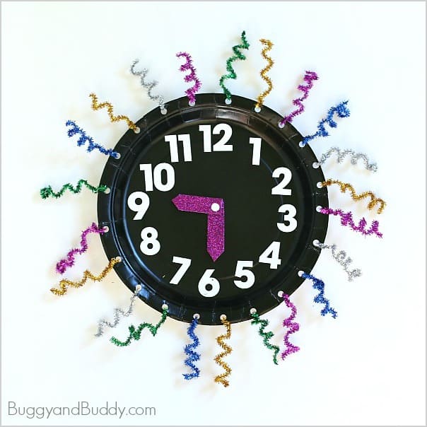 New Year's Paper Plate Clock Craft for Kids