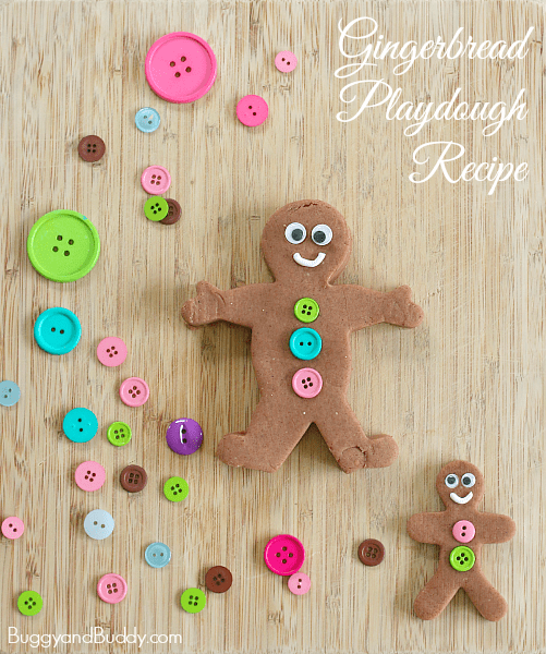 Perfect for Christmas and winter sensory play! (Gingerbread Playdough Recipe~ BuggyandBuddy.com)