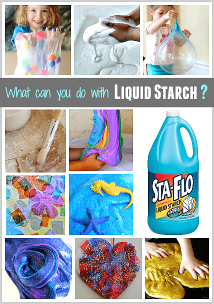 All kinds of activities for kids (including slimes and art projects) using liquid starch!