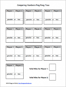 Free Printable Scoresheet for Comparing Numbers Math Game for Kids from Buggy and Buddy