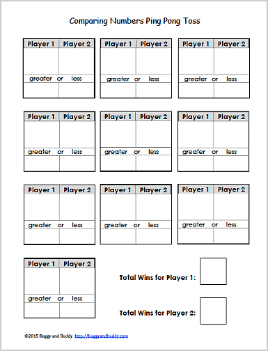 Comparing Numbers: Ping Pong Ball Toss Math Game - Buggy and Buddy