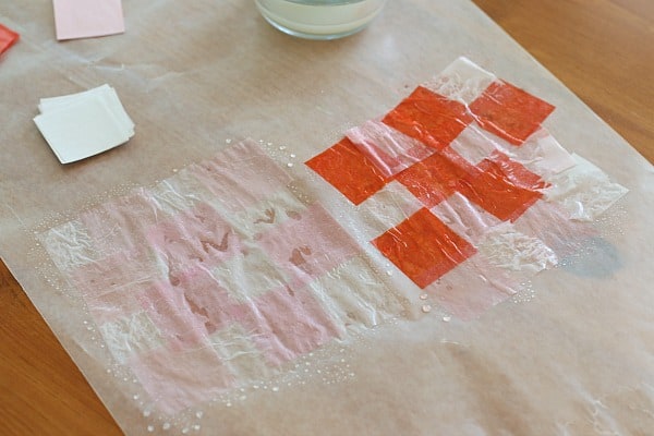 paint starch over the tissue paper