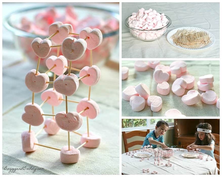 Valentine's Day STEM Activity for Kids: Building with toothpicks and marshmallows