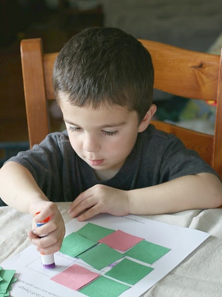 Geometry for Kids: Glue paper squares to make quilt designs and patterns