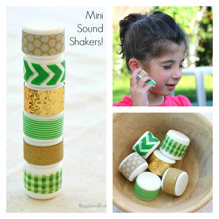 Science and Sensory Play for Kids: Mini Sound Shakers! These easy to make sound shakers are perfect for exploring sound, playing gross motor games and more! 