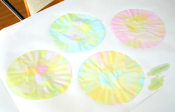 painting coffee filters with kids