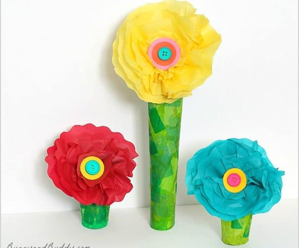 Tissue Paper Flower Craft for Kids (w/ a paper towel roll stem)~ BuggyandBuddy.com