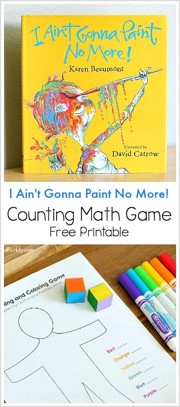 Color and Count Math Game inspired by the children's book I Ain't Gonna Paint No More! - Free printable activity for preschool and kindergarten! ~ BuggyandBuddy.com