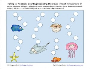 free printable one-to-one correspondence coloring page for fish math game