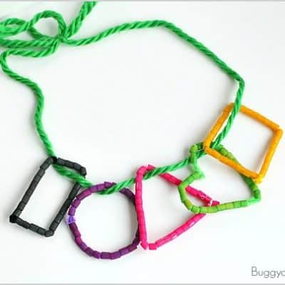 Shape Necklace Craft for Kids Using Dyed Pasta
