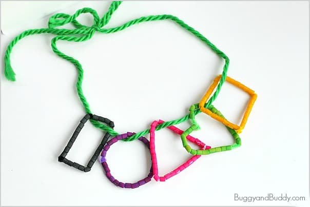 Math for Kids: Shape Necklace Craft Using Dyed Pasta