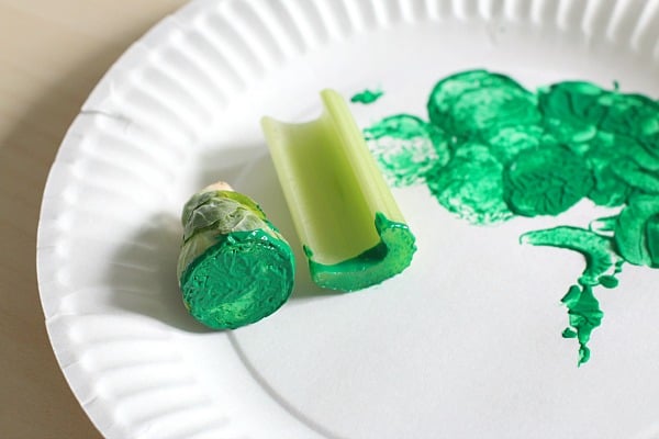 stamping with vegetables and paint