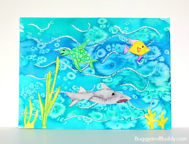 Ocean Art Project for Kids Using Oil Pastels, Watercolor, and Salt