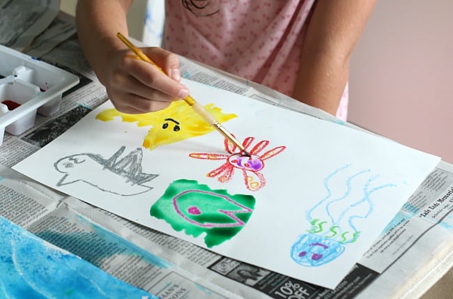 oil pastel and watercolor ocean art for kids