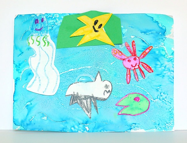 Ocean Art Project for Kids Using Watercolor Paint and Salt
