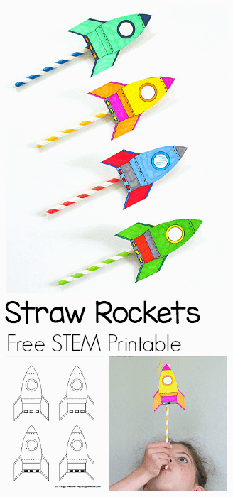STEM Activity for Kids: How to Make Straw Rockets (w/ Free Rocket Template)- Fun for a science lesson, outdoor play activity, or unit on space! ~ BuggyandBuddy.com