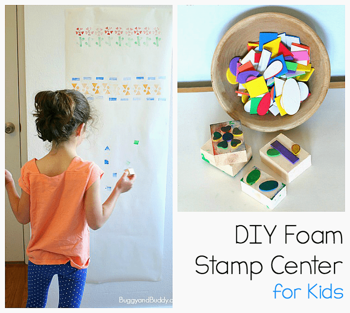 make your own stamps using foam stickers- fun craft for kids