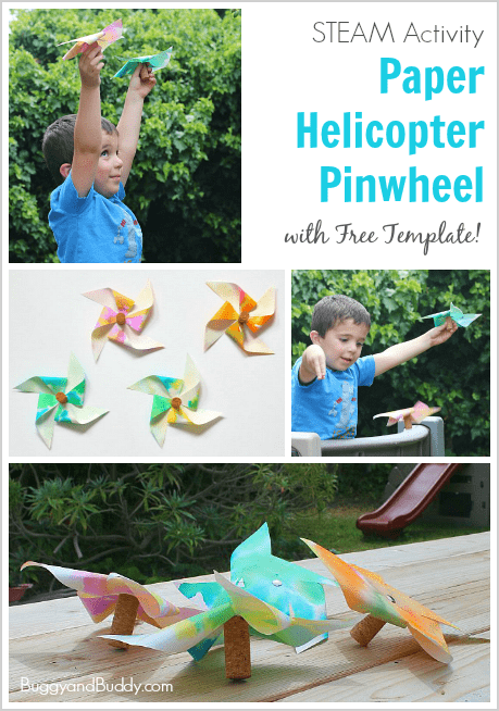 STEM and STEAM Activity for Kids: Paper Helicopter Pinwheel (w/ Free Template)
